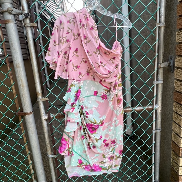 Belle Badgley Mischka Opal Floral One Shoulder Dress - Picture 3 of 14